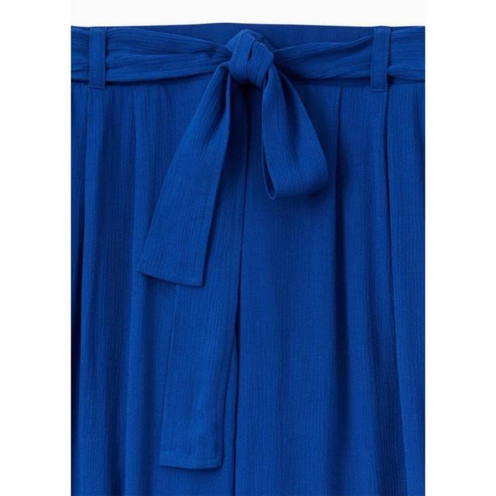 Y2K Wide Leg Palazzo Crop Pull-On Gauze Tie-Front‎ Pants Torrid 0x Cobalt Blue